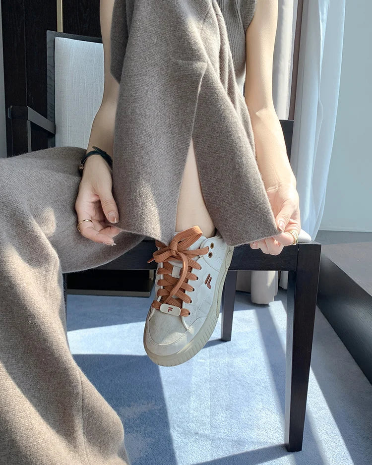 Merino Wool Slit Wide-Leg Trousers
