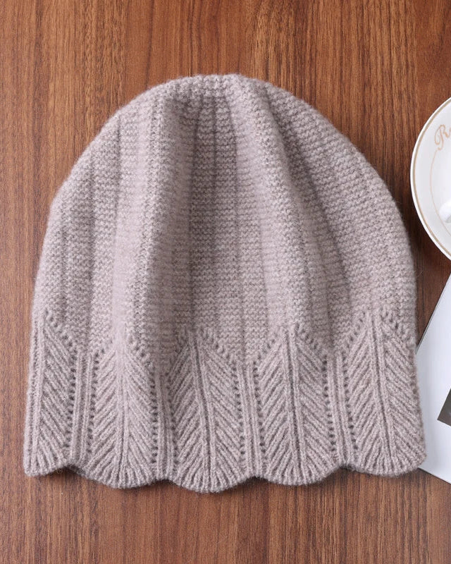 Scalloped Pointelle Wool Beanie