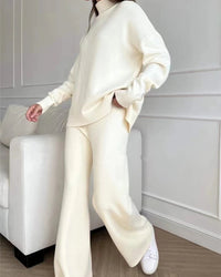 Half-Turtleneck Knit Sweater & High Waist Wide-Leg Trouser 2-Piece Set