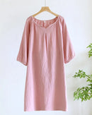 Women's Cotton crepe solid nightgown featuring a soft round neck and quarter sleeves, crafted for breathable comfort with a relaxed A-line silhouette that moves seamlessly from quiet evenings to restful mornings.