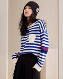Ribbed Stripe Knit Relaxed Pullover