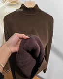 Mock-Neck Velvet-Lined Knit Pullover