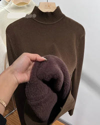 Mock-Neck Velvet-Lined Knit Pullover