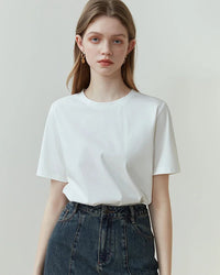 Crew Neck Straight Cut Pure Cotton Short-Sleeved T-Shirt