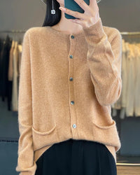 Cotton Blend Crew Neck Cardigan