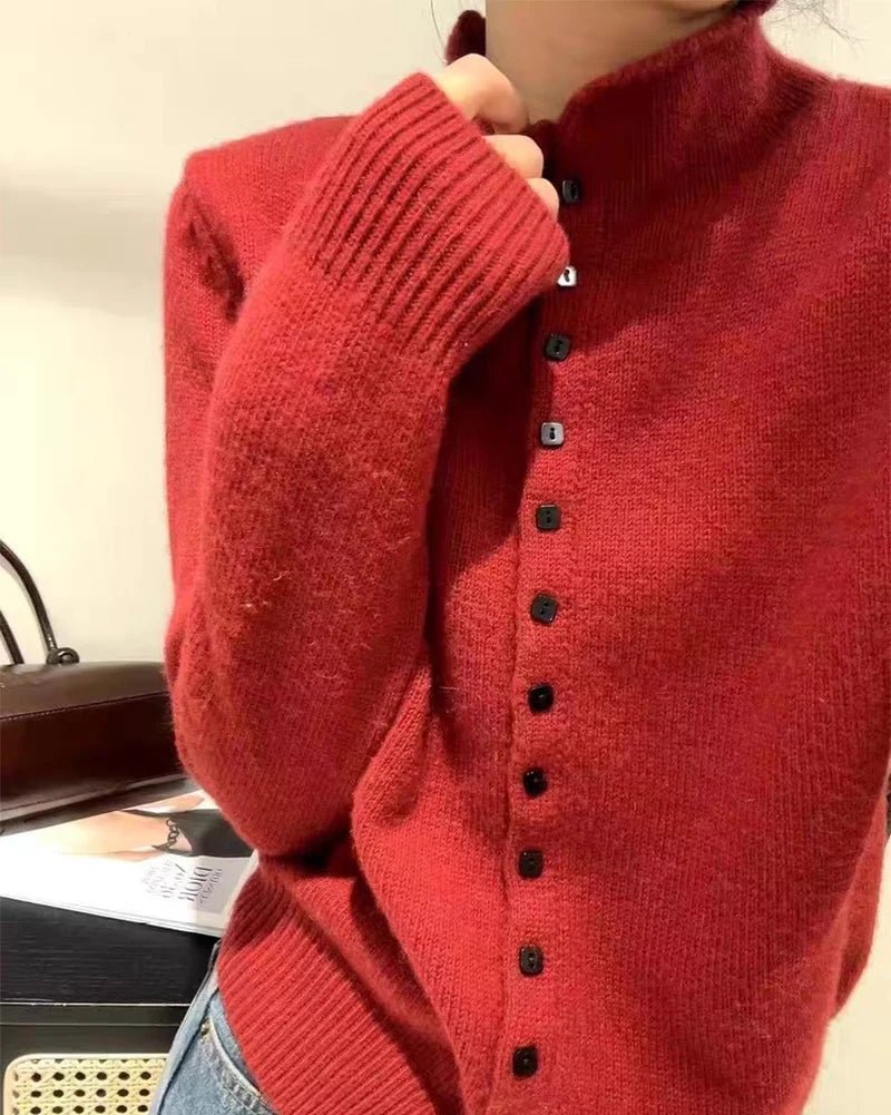 Comfortable Stand-Collar Single-Breasted Sweater
