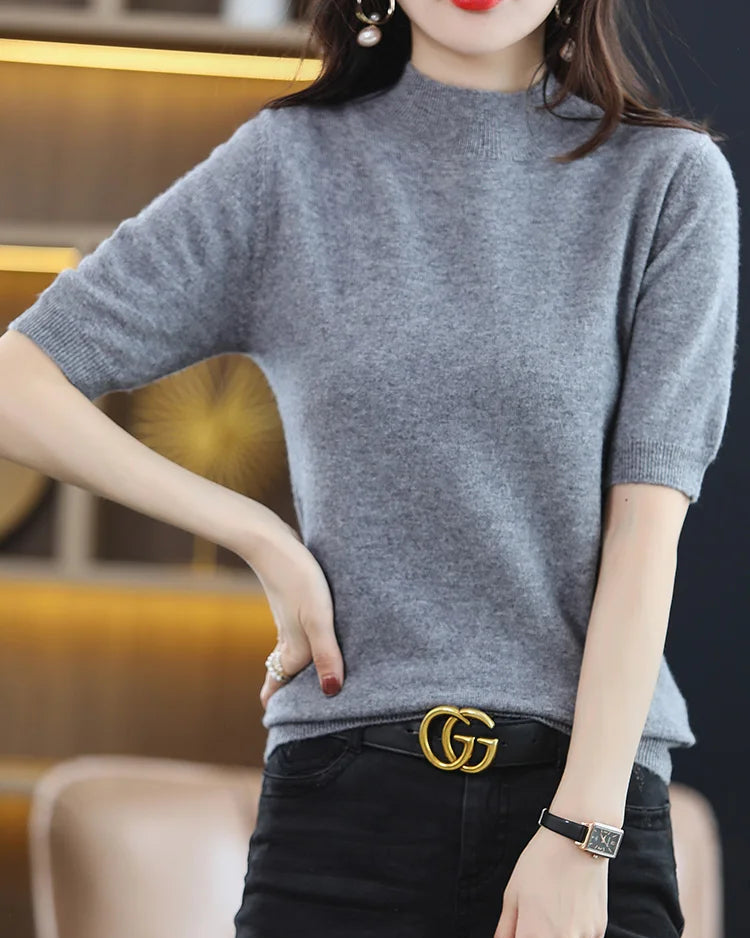 Merino Wool Mock Neck Knit Top