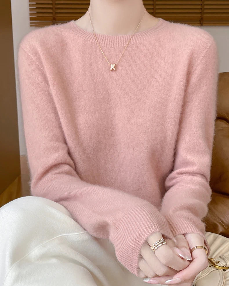 Merino Wool O-Neck Pullover Sweater