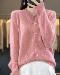 Merino Wool Hollow Knit Cardigan