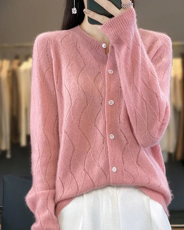 Merino Wool Hollow Knit Cardigan