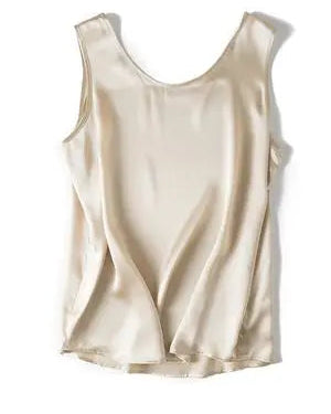 Crew-Neck Sleeveless Silk Top