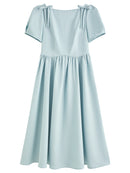 French Square Neck Bow Fitted Dress