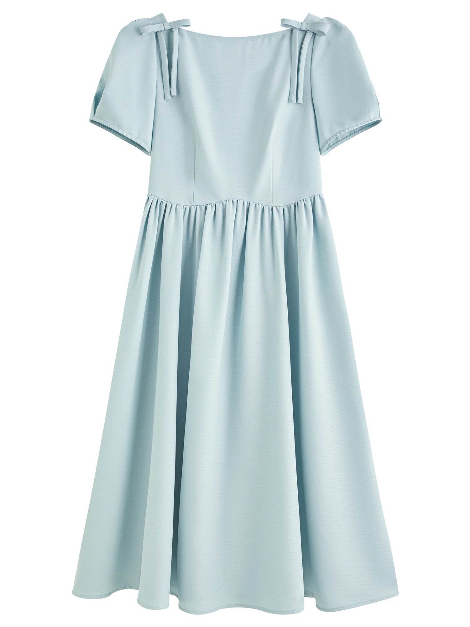 French Square Neck Bow Fitted Dress