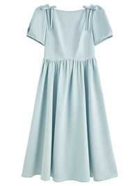 French Square Neck Bow Fitted Dress