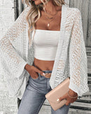 Solid Hollow-Out Batwing Sleeve Loose Knit Cardigan