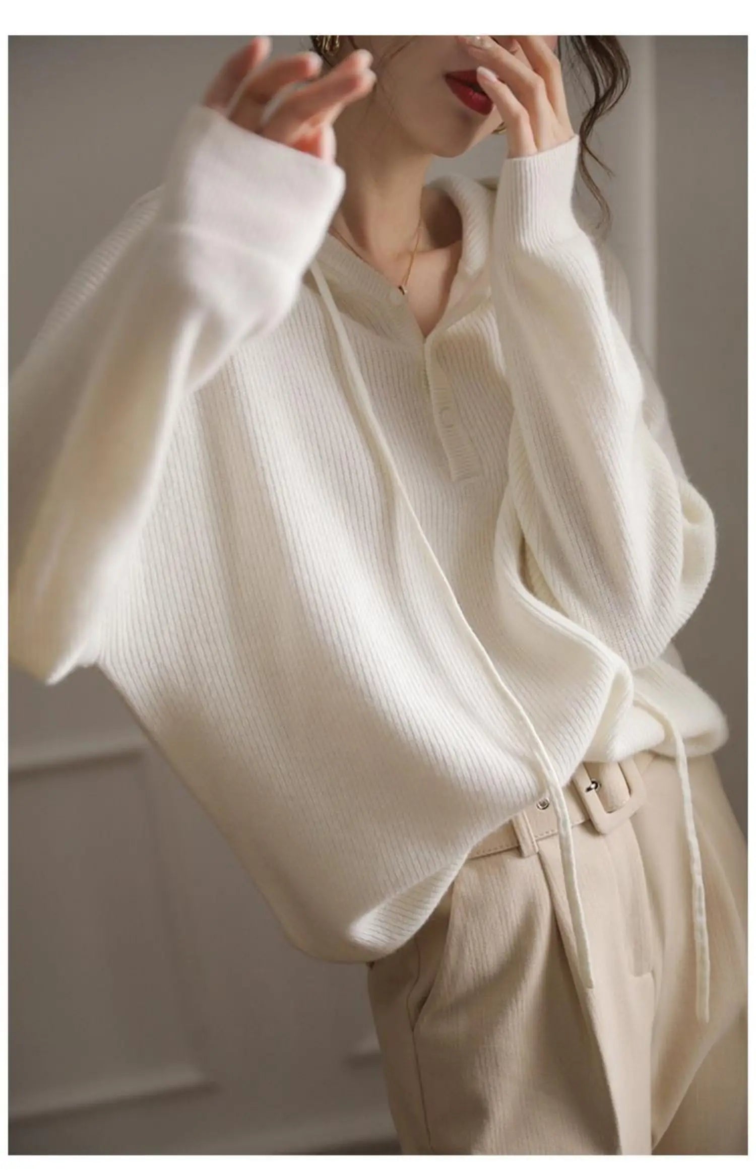 Drawing Pure Wool Knitted Hoodie