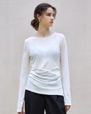 Crew Neck Long-Sleeved Irregular Slit T-Shirt