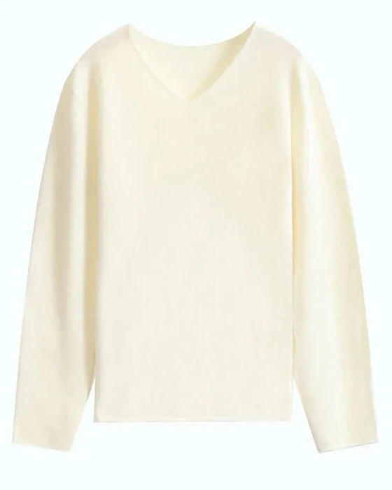 Wool V-Neck Rolled Edge Sweater