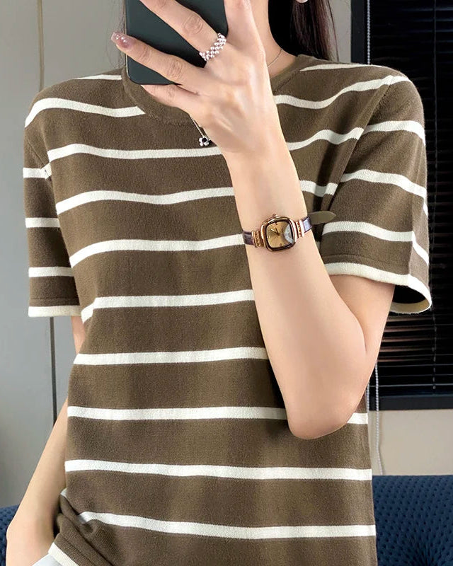 Casual Cotton Patchwork Short Sleeve Top