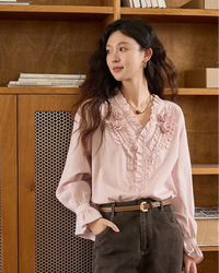Hand-Sewn Rose Lantern-Sleeve Shirt