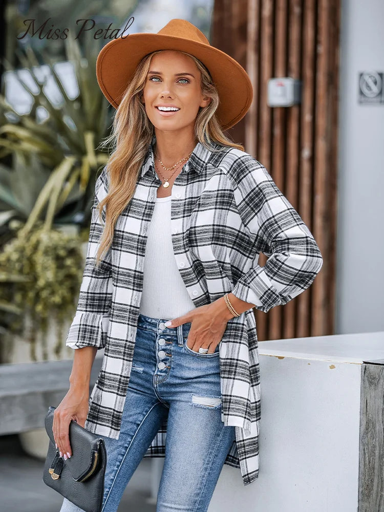 Plaid Button-Front Casual Long Sleeve Shirt