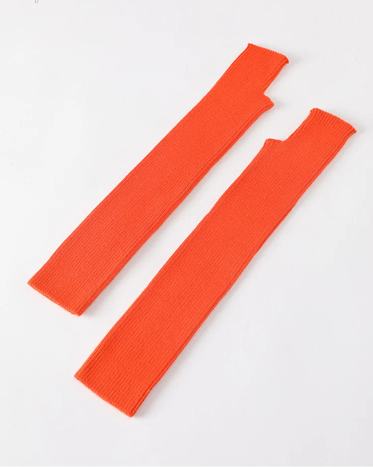 Wool Blend Knit Long Arm Warmers