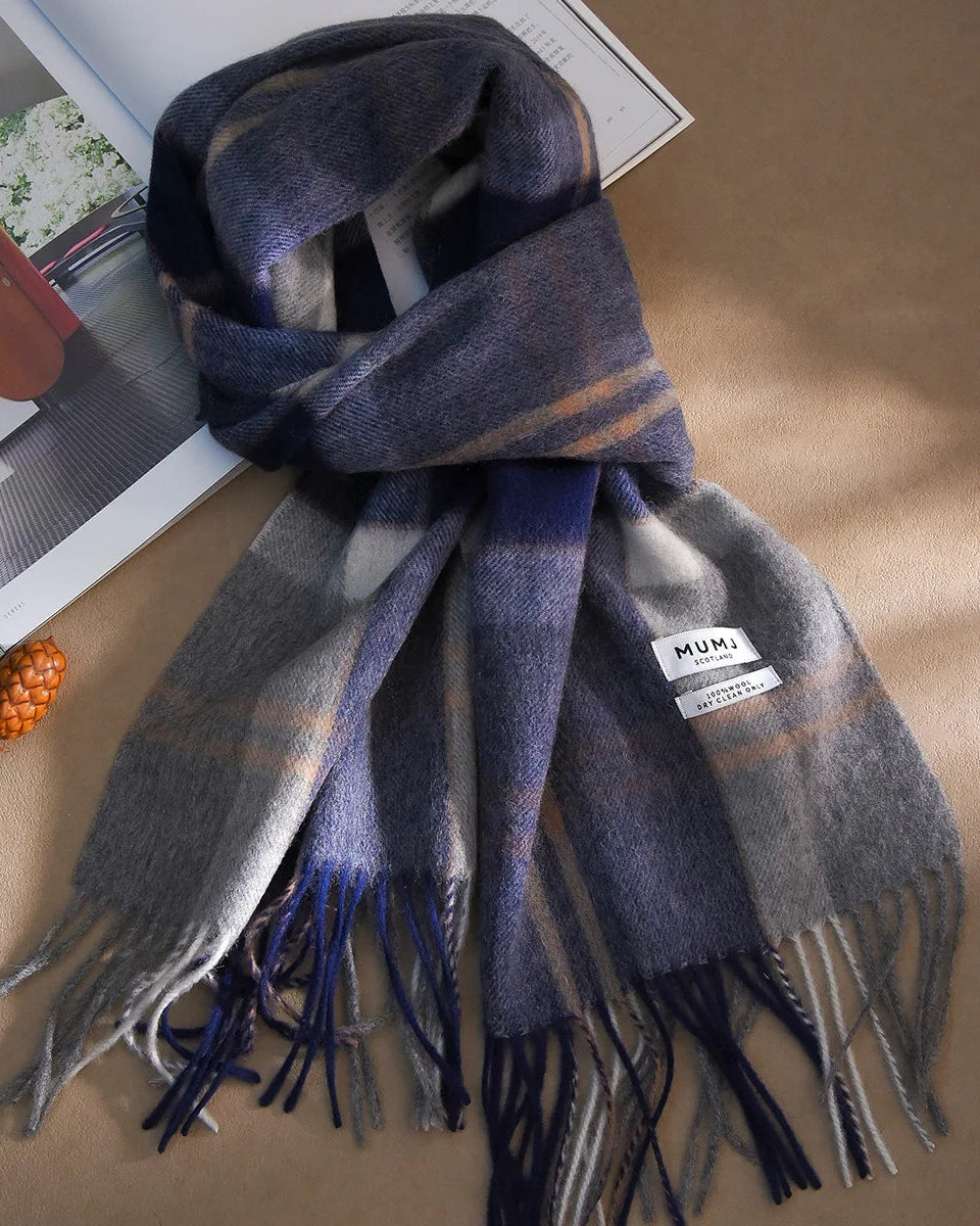 Plaid Wool Fringe Scarf