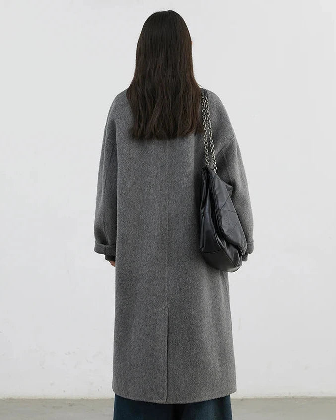 Double-Breasted Wool Blend Long Coat