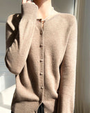 Wool Round-Neck Single-Breasted Cardigan