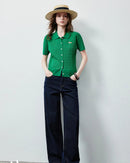 Ice Silk Cable Knit Polo Top