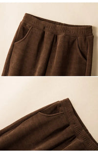 Elastic Waist Corduroy Fleece Wide leg Pants