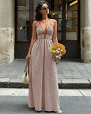Striped Halter Backless Maxi Dress