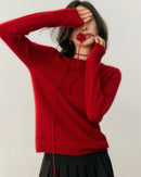 Cashmere Rolled-Up Round Neck Loose Sweater