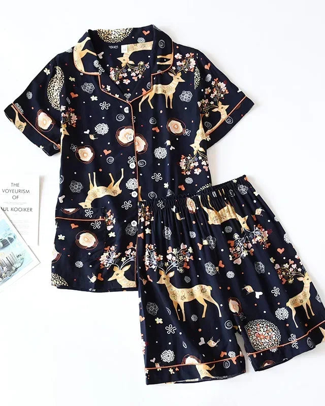 Floral Print Short-Sleeve Pajama Set