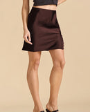 Satin Lace Trim A-Line Mini Skirt