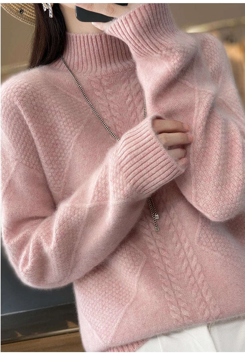 Half High Neck Cashmere Wool Knit Pullover