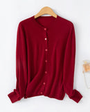 Loose-Fitting Crew Neck Single-Breasted Cardigan