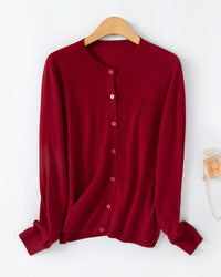 Loose-Fitting Crew Neck Single-Breasted Cardigan