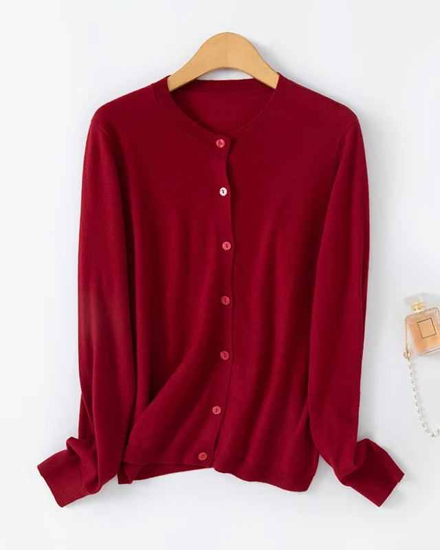 Loose-Fitting Crew Neck Single-Breasted Cardigan