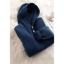 Button Detail Ribbed Wool Hoodie