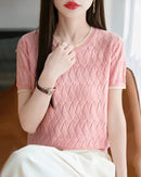 Cotton Jacquard Colorblock Knit Tee
