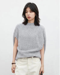Wool Cashmere Turtleneck Sleeveless Loose Knit Sweater