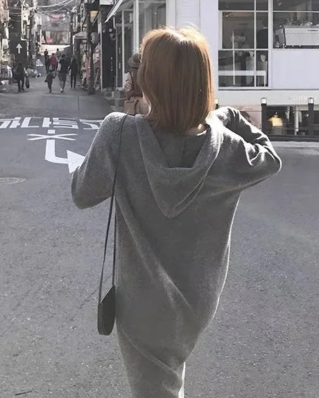 Wool Hooded Straight Sweater Dress