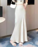 Women's Satin high-waist midi skirt crafted from an acetate and silk blend, featuring a fluid mermaid silhouette and double-stitched seams for elegant drape from office commute to evening dining.