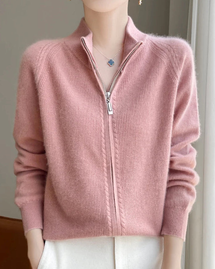 Raglan Merino Wool Zip Cardigan