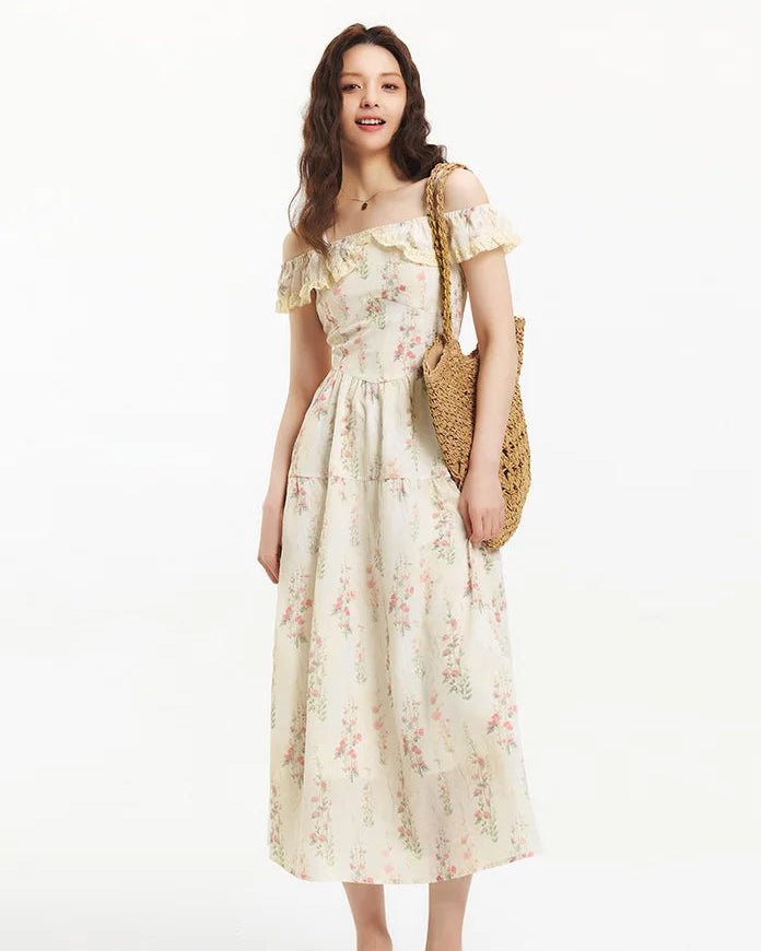 Printed Ruffled Halter-Neck Waist Dress