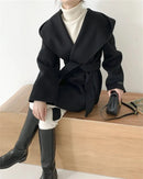 Hooded Wool Blend Wrap Coat