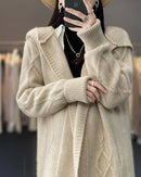 Long Wool Twisted Knit Cardigan Sweater