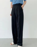 High-Waisted Cotton-Linen Straight Leg Pants