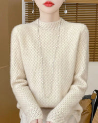 Solid Mock Neck Loose Thick Knit Pullover